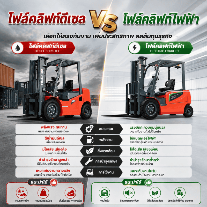 เลือกรถโฟล์คลิฟท์ไฟฟ้าหรือดีเซล ปรึกษา Goodrich Forklift