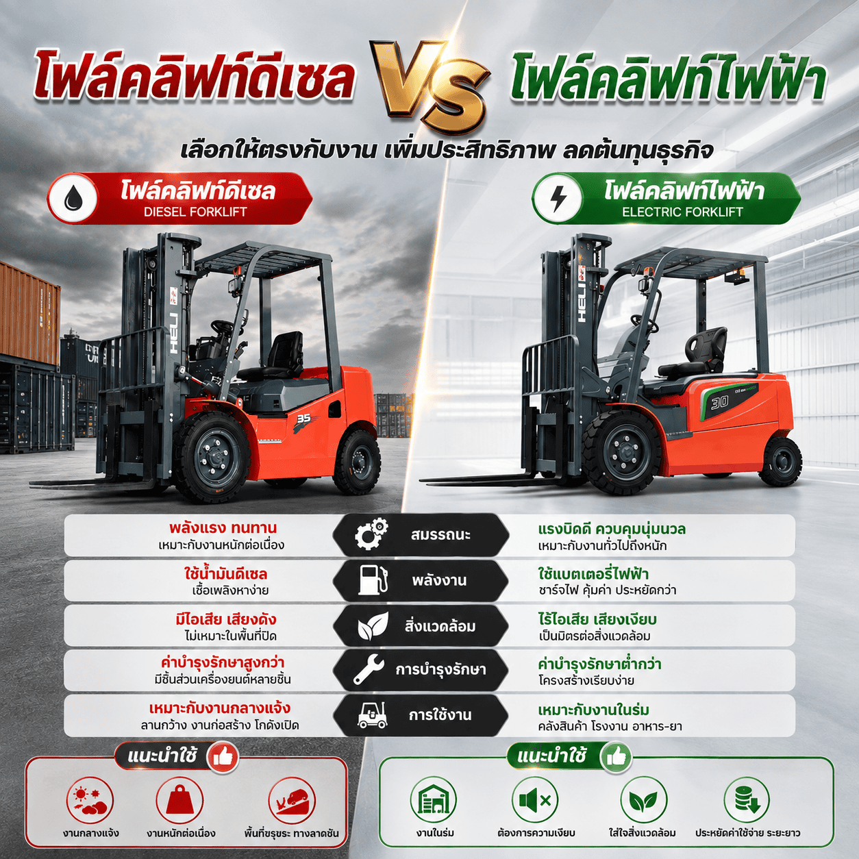 เลือกรถโฟล์คลิฟท์ไฟฟ้าหรือดีเซล ปรึกษา Goodrich Forklift