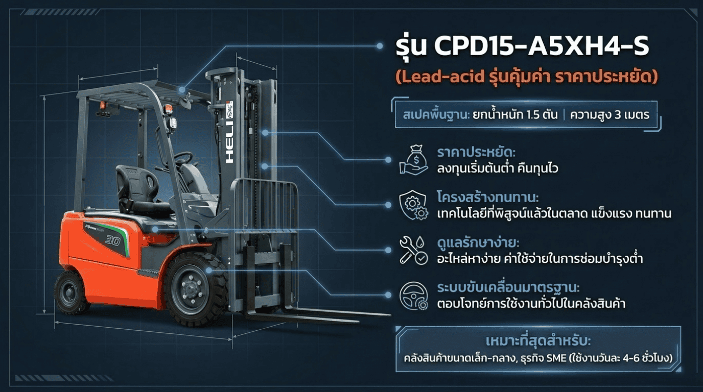 ขายรถโฟล์คลิฟท์ไฟฟ้า แบรนด์ HELI รุ่น H4 CPD15-A5XH4-S/H4 series Lead-acid Battery แบตตะกั่ว-กรด รับน้ำหนัก เริ่มต้น 1.5ตัน ถึง 10ตัน บริษัท กู๊ด แอนด์ ริช เพาเวอร์พลัส บริษัทขาย รถโฟล์คลิฟท์ไฟฟ้า sale Electric Forklift 電動叉車