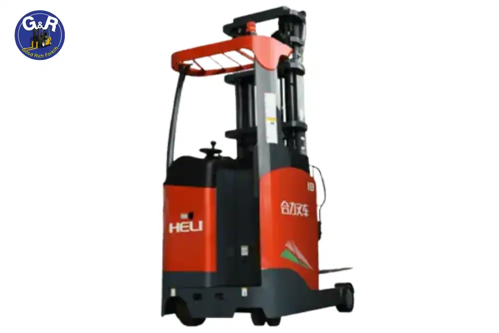 forklift-electric-sale-reahruck-goodirich รถโฟล์คลิฟท์ไฟฟ้ายืนขับ 1.5-1.8 ตัน HELI Forklift รุ่น G2 Series (CQD15-18) ( Reach Truck )  ใช้ในพื้นที่แคบ คลังสินค้าที่มีช่องแคบ รัศมีวงเลี้ยวไม่กว้างมากนัก 