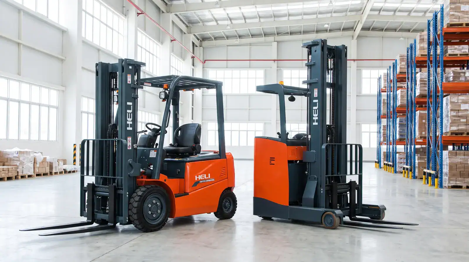 เทียบรถโฟล์คลิฟท์ไฟฟ้านั่งขับกับ Reach Truck ยืนขับ