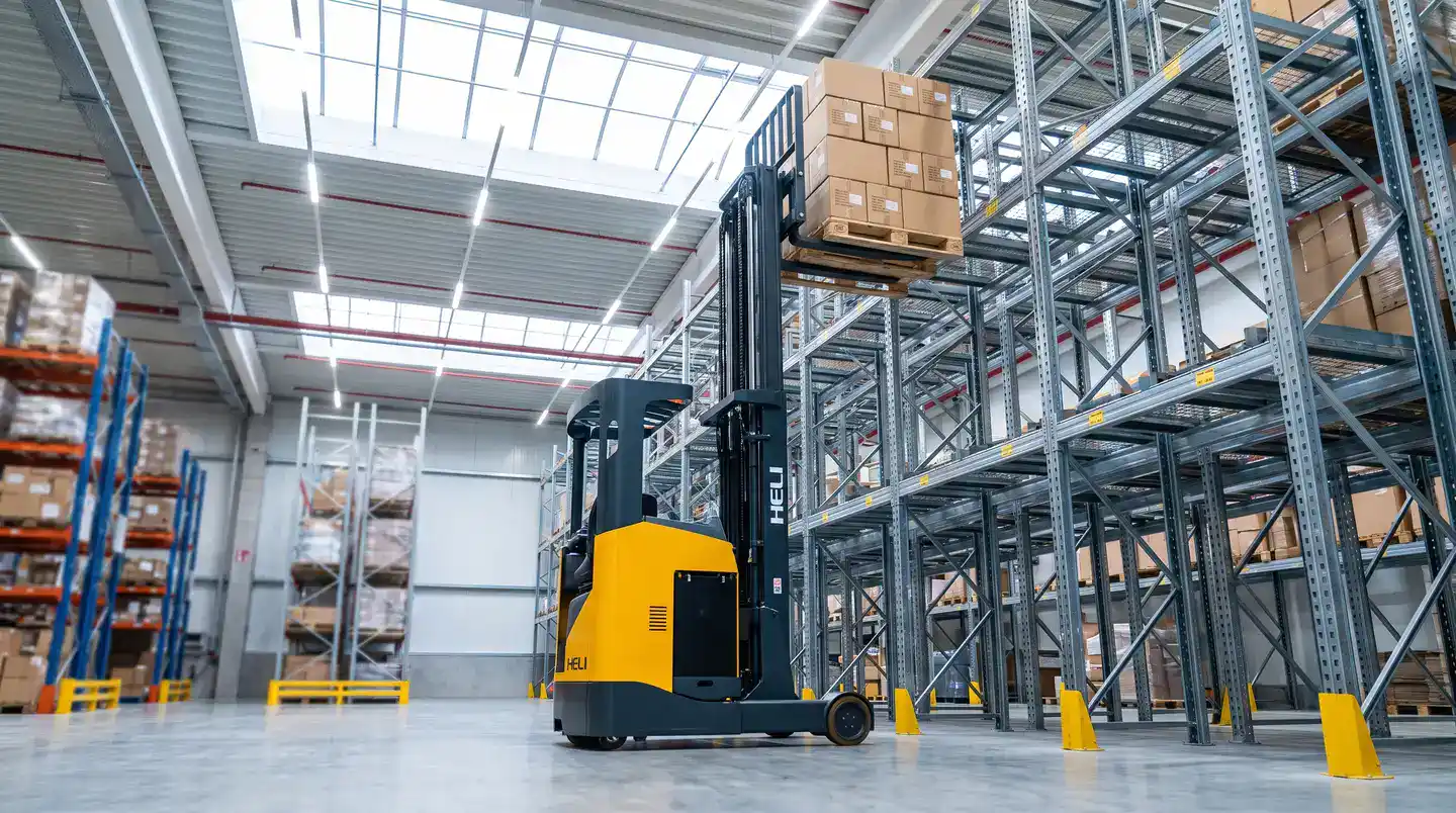 Reach Truck ยกพาเลทขึ้นชั้นวางสูง