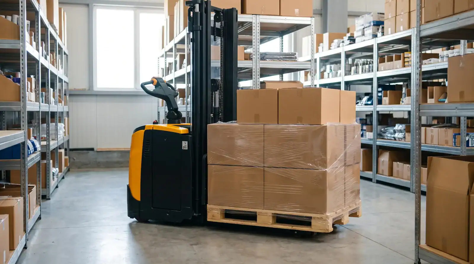 รถยกสูงไฟฟ้า Electric Stacker ยกพาเลทในคลังสินค้าขนาดเล็ก